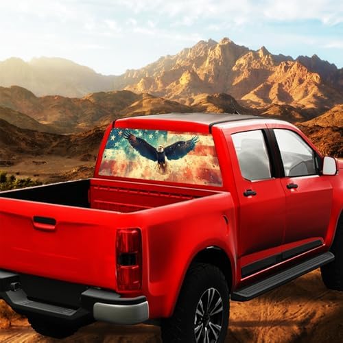 Vintage Flag Eagle Truck Rear Window Graphic Decals, Rustic Nature Animal Pickup Car Window Stickers Truck Back Window Film Decal for Trucks SUV 66 x 22 inch