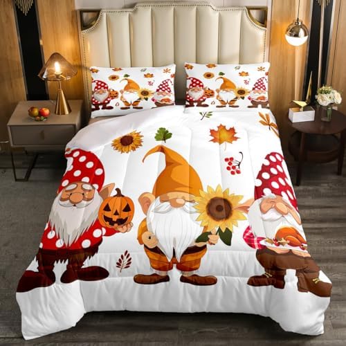 Kids Fall Comforter Set for Boys Girls Autumn Pumpkin Bedding Twin for Teens Youth, Happy Thanksgiving Bedding Comforter Sets Gnome Farmhouse Fall Decor Quilt with 1 Pillowcase, Breathable Soft by Erosebridal