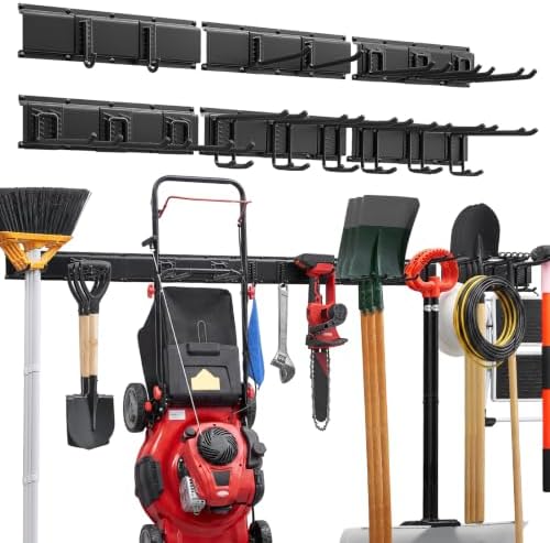 VEVOR Garage Tool Organizer 99 Inch 1200 lbs Wall Mount Garden Tool Rack, Heavy Duty Garage Hanging Storage Rack Organization with 6 Rails and 16 Adjustable Hooks, for Yard Tools, Shovel, Rake, Shed by VEVOR