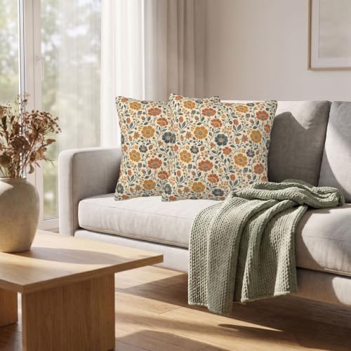 KiuLoam Fall Vintage Floral Block Print Throw Pillow Covers 22x22 Set of 2 - Image 6