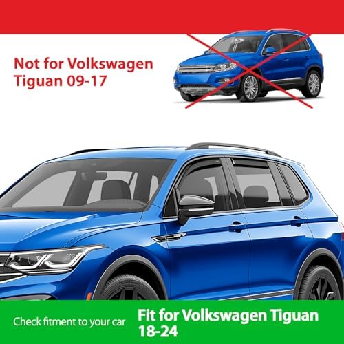 Goodyear Shatterproof in-Channel Window Deflectors for Volkswagen Tiguan 2018-2024, Rain Guards, Window Visors for Cars, Vent Deflector, Car Accessories, 4 pcs - GY003448LP