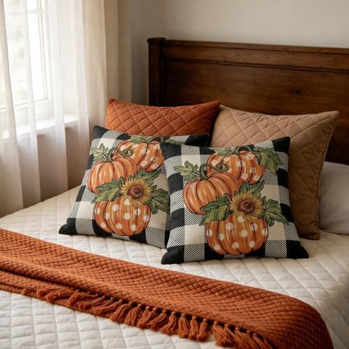 Fall Thanksgiving Pillow Covers 24x24 Set of 2, Autumn Polka Dot Pumpkin Sunflower Print Buffalo Plaid Decorative Throw Pillow Cases Holiday Outdoor Seasonal Farmhouse Decor for Sofa Couch Bed - Image 7