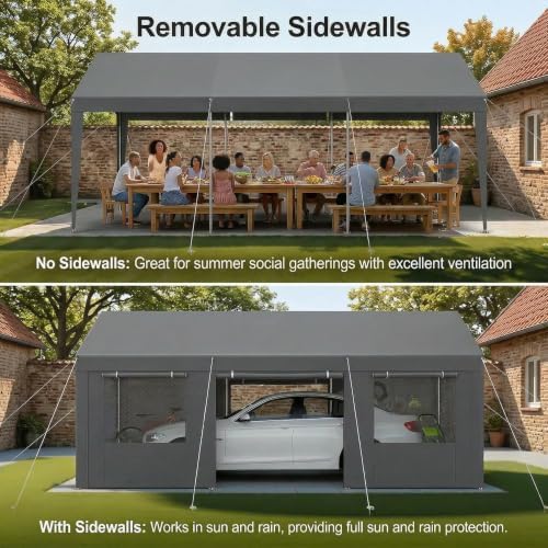 Tooluck Carport 20x20 Heavy Duty 2 Car Carport Canopy, Gray - Image 3