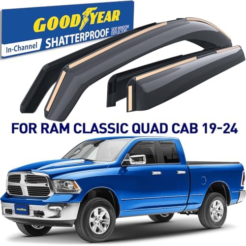 Goodyear Shatterproof in-Channel Window Deflectors for Dodge Ram 1500 Classic 2019-2024 Quad Cab, Rain Guards, Window Visors for Cars, Vent Deflector, Car Accessories, 4 pcs - GY008128