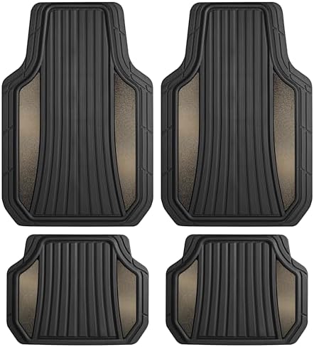 Motor Trend ChromeTech Car Floor Mats Full Set - Durable Rubber Floor Mats for Cars with Two Tone Accent, All Weather Interior Protection for Front and Rear with Non-Slip Backing, Gunmetal Chrome