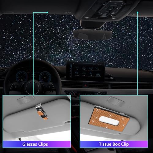 25PCS Bling Car Accessories Set,15 Inch Steering Wheel Cover,Shiny License Plate Frame,Center Console Cover and Rearview Mirror Set and Other Car Accessories(Orange) - Image 6