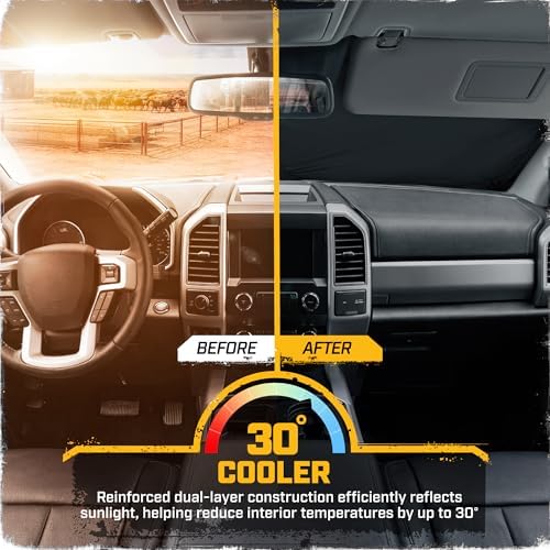 Windshield Sun Shade for Ford F-350 2015-2020, Foldable Front Window Sunshade, UV Heat Blocker, Interior Protection Sun Shield, Keeps Truck Cab Cool, Heavy-Duty Truck Accessory - Charcoal