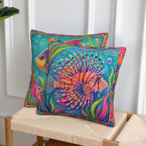 Colorful Lionfish Throw Pillow Covers 18x18 inch Set of 2 - Image 4