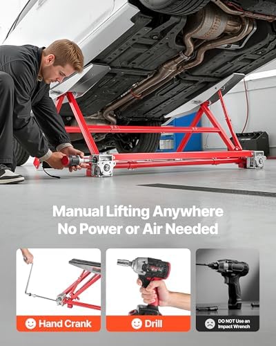 VEVOR Portable Car Lift, 4400 lbs Capacity, Heavy Duty Steel Quick Lift with 23" Max Height, Adjustable Width and Wheels, Manual Lifting for Cars, Compact SUVs, Mini Trucks, Home Garage or Shop Use - Image 2