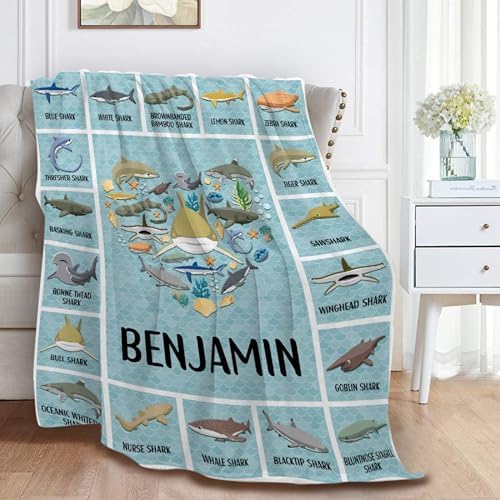 Shark Custom Name Blanket Gifts for Girls Boys Women - Super Soft Cozy Warm Throw Sheet for Couch Bed Sofa Office Decor All Season 40"x50" for Kids - Image 3