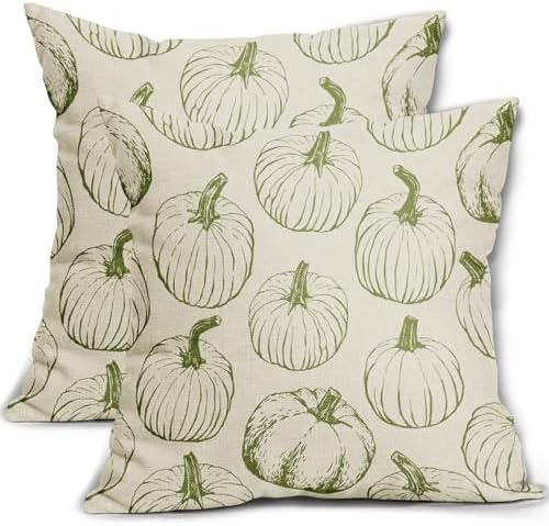 Lime Green Pumpkin Fall Pillow Covers 16x16 Set of 2 Autumn Themed Thanksgiving Harvest Print Decorative Throw Pillows Outdoor Farmhouse Pillowcases Cushion Case Seasonal Decor for Couch Sofa Bed by Aytipun