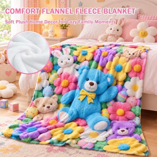 Jekeno 3D Plush Teddy Bear Blanket Gift, Floral Print Flannel Throw 60"x50" - Image 2