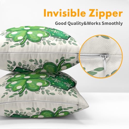 St Patricks Day Pillow Covers 24x24 Set of 2 Shamrock Clover Throw Pillow Covers Rustic Spring Pillowcase Linen Decoration Farmhouse Decorative Green Cushion Case Couch for Indoor Outdoor Home Decor - Image 5