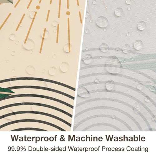 Boho Mid Century Shower Curtains for Bathroom, Modern Abstract Leaf Arch Sunset Pattern Botanical Geometric Bohemian Shower Curtain Waterproof Fabric Bath Decor with Hooks,Beige 60x72 Inch - Image 3