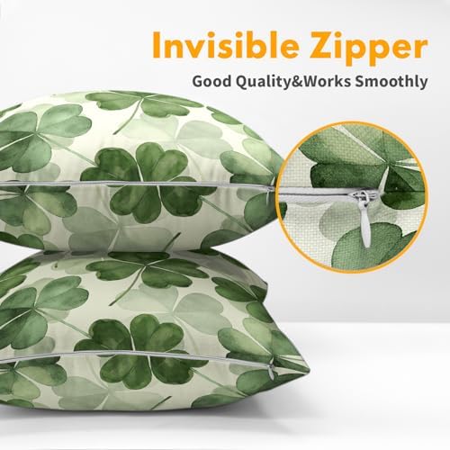 St Patricks Day Pillow Covers 18x18 Set of 2 Shamrock Throw Pillow Covers Rustic Spring Pillowcase Linen Decoration Farmhouse Soft Decorative Green Cushion Case Couch for Indoor Outdoor Home Decor - Image 5