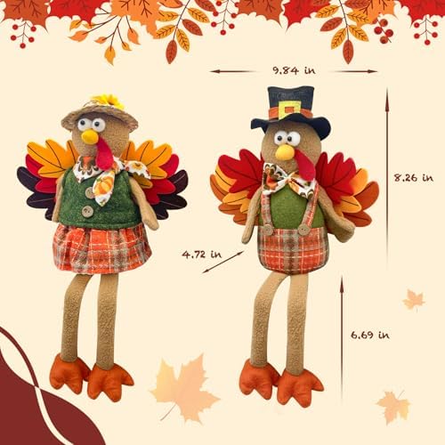 Stuffed Turkey Thanksgiving Table Decor Turkey Couple Doll Thanksgiving Decorations Outdoor Handmade Tabletop Fall Decor Kit for Home - Image 3