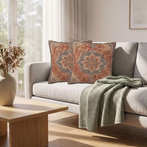Boho Throw Pillow Covers 24x24 Set of 2, Ethnic Design Carpet Pattern - Image 6