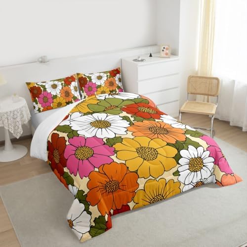 Groovy Floral Comforter Set Colorful Flower Bedding Set Kids Boys King - Image 3