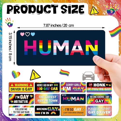 12 Pcs Funny Gay Car Magnets Bumper Prank Rainbow, Bright