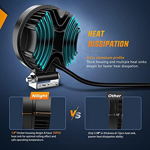 Nilight 2PCS 27W Round Flood Driving Lamp Waterproof Jeep Off Road Fog Lights with Off Road Wiring Harness- 2 Leads