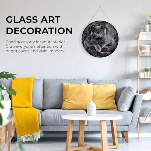 Easter Gray Cat Stained Glass Suncatcher Window Hanging, Gothic Christmas Ornaments for Fiction Lovers, Dinosaur Room Decor for Nursery New Home Gifts - Image 6