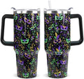 Mardi Gras Tumbler 40 oz Carnival Masks Tumbler Coffee Mugs Leak Proof Cups with Handle and Straw Stainless Steel Insulated Water Bottle for Mardi Gras Decor Gifts(1PCS) by Unknown