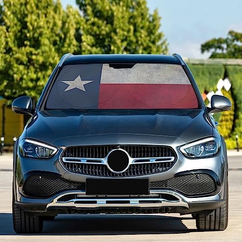 Grungy Flag of Texas Vintage American Car Windshield Sun Shade Foldable Sunshade Front Window Visor Protector Blocks UV Rays Heat Keep Vehicle Cool (59 x 30 in)