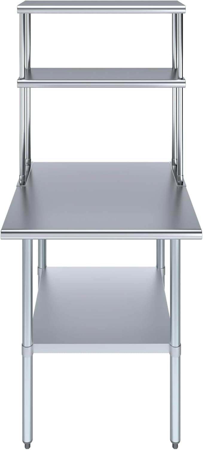 Amgood Stainless Steel Work Table Double Tier Overshelf | Metal Kitchen Prep - Image 2