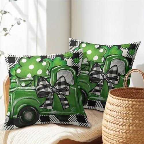St Patricks Day Pillow Covers 18x18 Set of 2 Shamrock Clover Throw Pillow Covers Spring Pillowcase Linen Decoration Farmhouse Decorative Buffalo Plaid Cushion Case Couch for Indoor Home Decor - Image 7