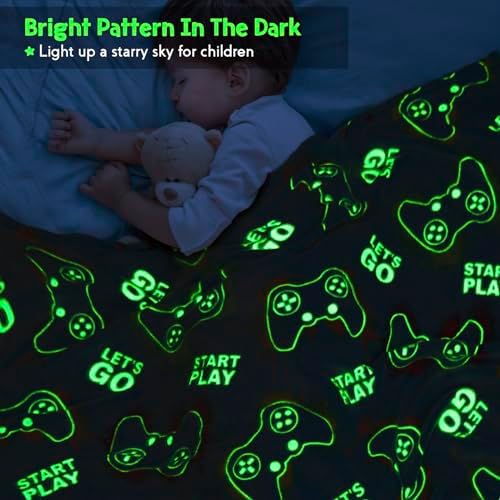 Glow in The Dark Blanket Gaming Gamer Gifts Toys for Kids Boys Game Controller Gamepad Throw for Teen Girls Toddlers Teenage Son Boyfriend Boy Gifts Adults Birthday Christmas Valentines 50"x60" - Image 3