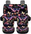 Pink Wild Forest Moth Butterfly Floral Car Seat Covers Starry Nights Fern Plants Flower Print Front Rear Seat Covers Auto Interior Decorative Auto Accessories Set of 4 for Cars,Trucks