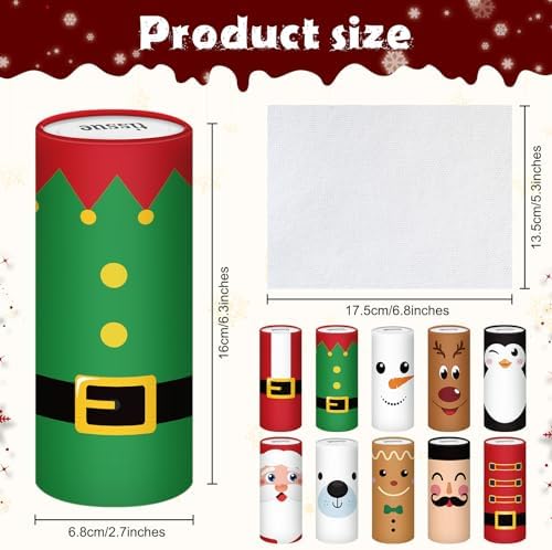 Hushee 10 Pcs Christmas Car Tissue Cylinders with 500 Facial Tissues(Santa) - Image 2