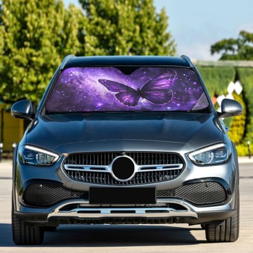 Car Windshield Sun Shade Butterfly Purple Galaxy Foldable UV Ray Sun Visor Protector Sunshade to Keep Your Vehicle Cool 55" x 27.6"