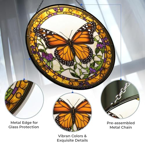 Monarch Butterfly Stained Glass Suncatcher Stained Glass Window Hangings Birthday Gift for Mom Grandma Teacher Women Friend Memorial Hook - Image 3