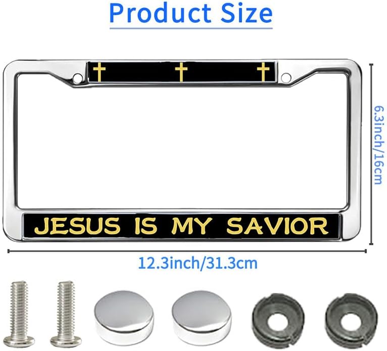 Jesus is My Savior License Plate Frame Custom God Cross Power Chrome License Plate Frame Christian Quote Rust-Proof License Plate Frame with Mounting Gift Kit