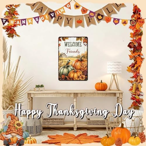 Fall Sign Thanksgiving Pumpkin Vintage Tin Sign Welcome Friends 8x12Inch - Image 5