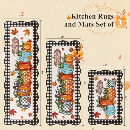 U'Artlines Fall Pumpkin Kitchen Rugs with Runner Sets 3 Piece, Washable - Image 3