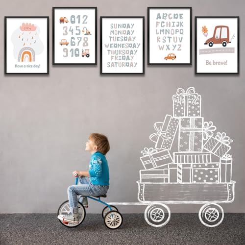 Cute Transportation Vehicle Art Car Prints Wall Art Nursery Decor Boys Room Decor Track Road Alphabet Posters Artwork for Home Son Bedroom Playroom Nursery Wall Decoration (8"x10"，6Pcs, Unframed) - Image 2