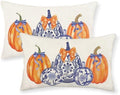 Fall Chinoiserie Pillow Covers 12x20 Set of 2 Blue and Orange Pumpkin Throw Pillows Grandmillennial Autumn Thanksgiving Decoration Pillowcase Outdoor Lumbar Cushion Case for Couch Home Decor by Gohdiwh