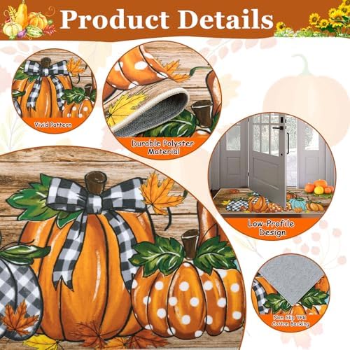 U'Artlines Fall Pumpkin Kitchen Rugs with Runner Sets 3 Piece,Washable - Image 3