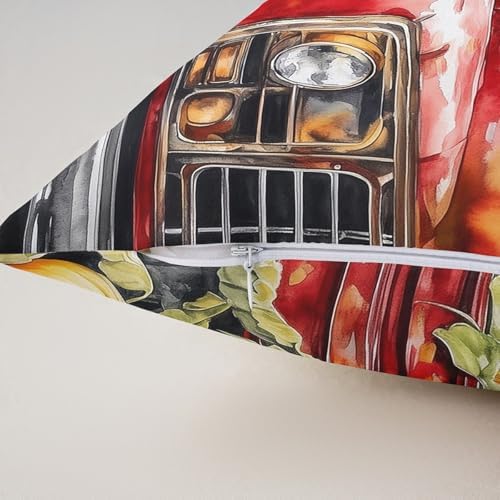 Manfei Pumpkin Red Truck 2 Pack Pillow Covers 16"x16",Cute Puppy Dog Sunflower Rustic Farmhouse Pillowcase Double Sides Print Cushion Case,Fall Harvest Thanksgiving Day Throw Pillow Covers - Image 5