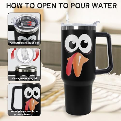 Thanksgiving Tumbler 40 oz Fall Cup Funny Turkey Coffee Travel Mug Stainless Steel Insulated Cups Fall Water Bottle Thanksgiving Decor Gifts for Women - Image 4
