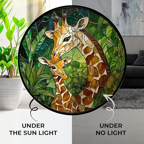 Stained Glass Window Hanging - Mom and Baby Giraffe Suncatcher Ready to Hang Window Doors Home Decoration and Christmas, Mother's Day Birthday Gifts for Women, Men, and Mom 7.8x7.8 in - Image 4