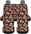 Gothic Skull Roses Car Seat Covers 4Pcs Front & Rear Breathable Seat Covers Universal Fits for Truck, Sedan, SUV Auto Interior Protector Car Accessories Halloween Decor