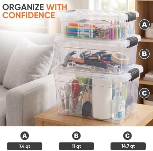 Superio 11 Quart Clear Plastic Storage Boxes with Lids, Stackable Organizer Containers, BPA-Free Storage Bins for Home, Office, School & Dorm, 5 Pack - Image 5