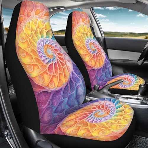 Fractal Art Car Seat Covers Universal Accessories 2 Pcs Set, Rainbow Tie-dye Car Accessories for Auto Trucks Van SUV, Fractal Spiral Auto Interior Protector Set