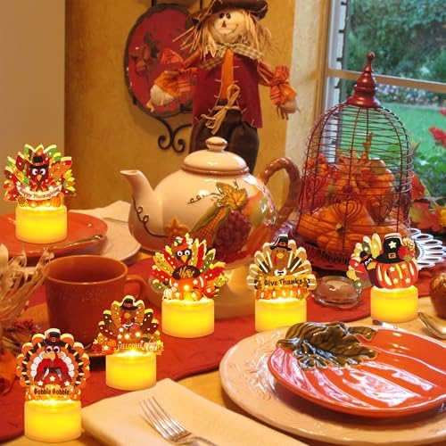 6 PCS Turkey Tea Lights Candles Thanksgiving Table Decorations, LED Flameless Tealight Candles Battery Operated Thanksgiving Decorations Centerpieces Turkey for Table Home Indoor Party Decor Gifts - Image 3