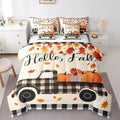 Erosebridal 7 Piece Happy Fall Y'all Bedding Set Farmhouse Pumpkin Truck Full Comforter Set with Sheets Thanksgiving Harvest Bed in A Bag for Kids Black White Buffalo Plaid Bed Set Autumn Decor by Erosebridal