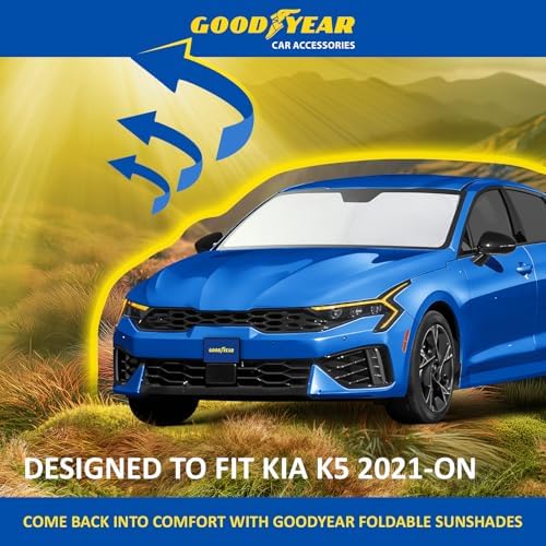 Goodyear Foldable Windshield Sunshade for Kia K-5 2021-2026, Car Accessories, Sunshade Cover, Sun Shade Car Windshield, Window Sun Blocker - GY008350