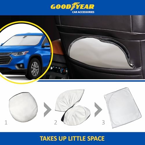 Goodyear Foldable Windshield Sunshade for Chevrolet (Chevy) Traverse 2018-2023, SUV car Accessories, Sunshade Cover, Sun Shade Car Windshield, Window Sun Blocker - GY008329